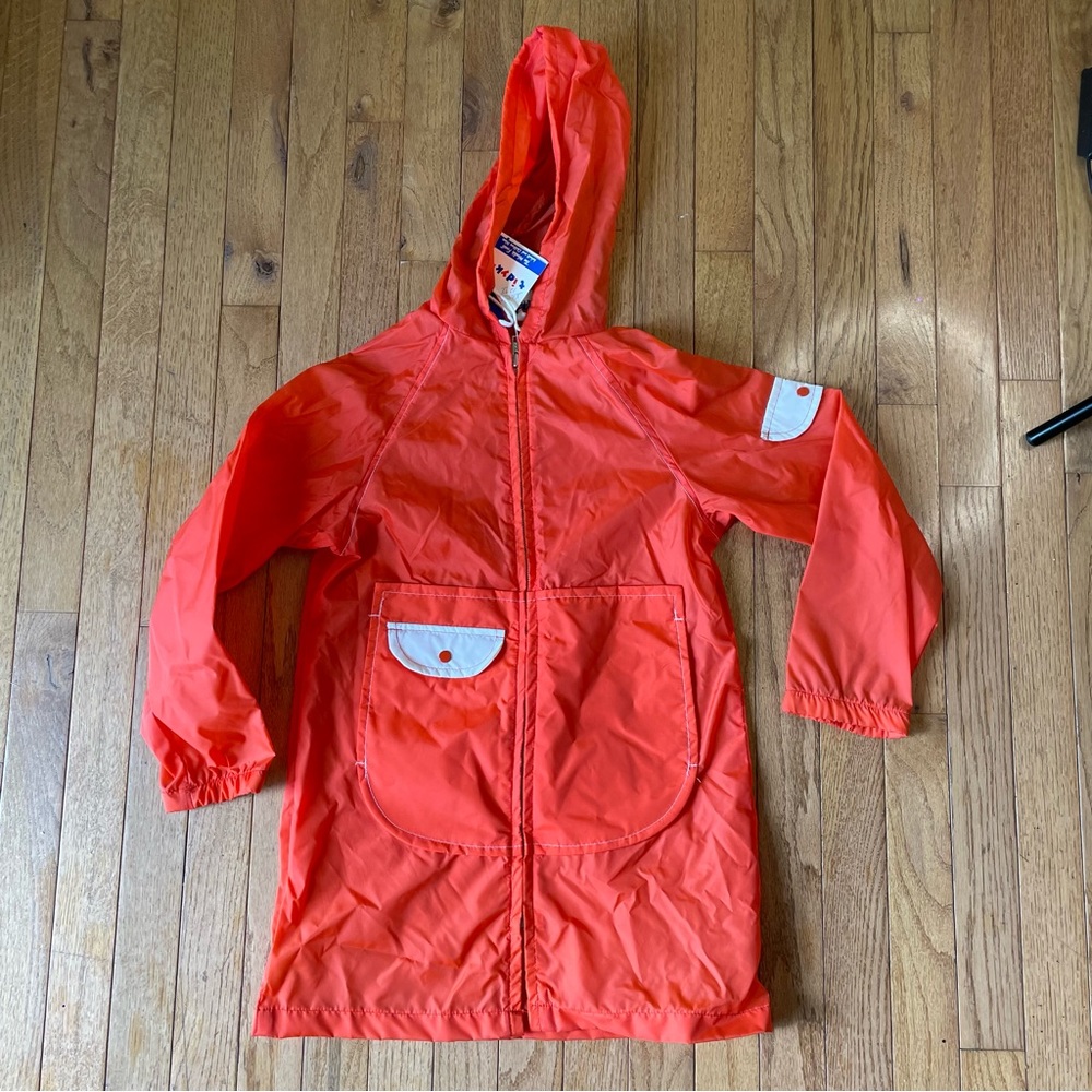 VTG NWT TIDYKINS ORANGE WHITE RAIN JACKET KIDS SIZE 8 100% NYLON DEADSTOCK